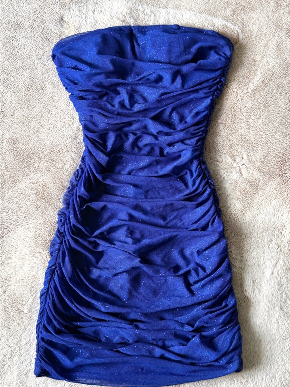 Strapless Ruched Sparkle Mini Dress